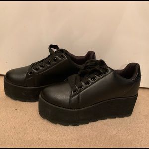 Lace up black sneaker platforms wedges